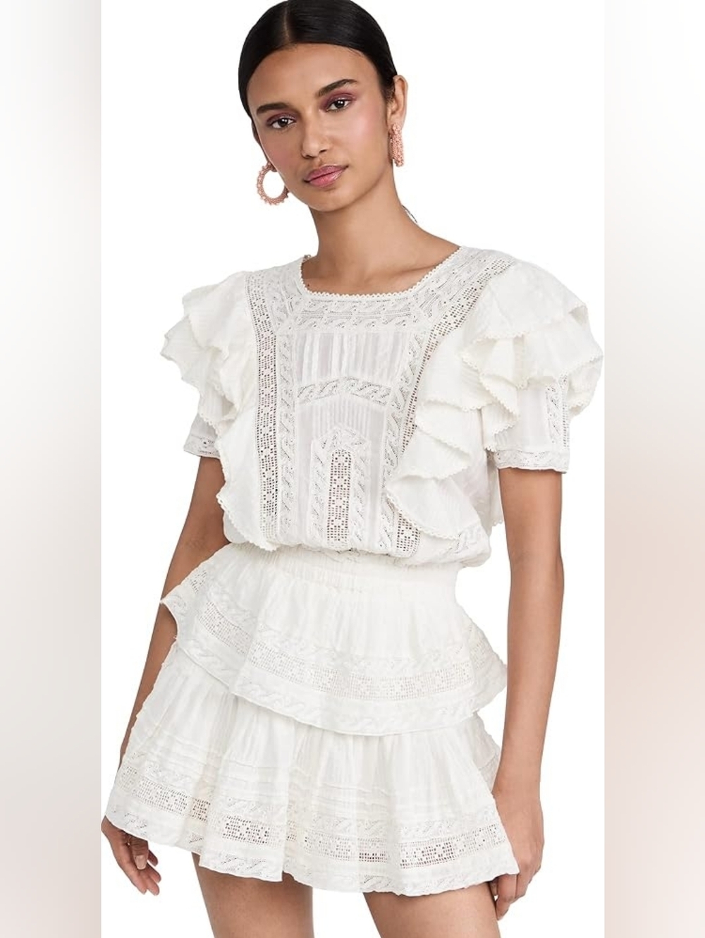 Loveshackfancy White Ruffle Victorian Lace Stella Flirty Mini Cotton Dress XL